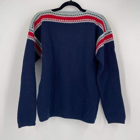 Vintage 60s Obermeyer Women's Wool Long Sleeve Pullover Sweater Navy Red Medium - Picture 1 of 6